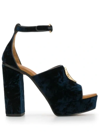 Chloé C Velvet Sandals In Blue