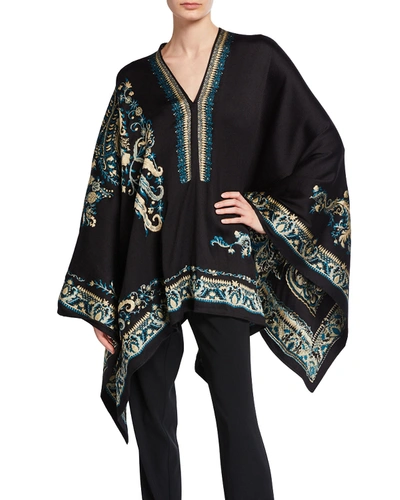 Etro Embroidered Knit Poncho In Black