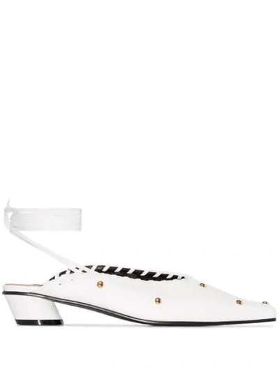 Reike Nen Sue 30mm Studded Ankle-tie Mules In White