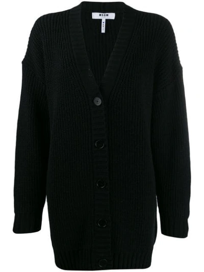 Msgm Ribbed Knit Cardigan In Black