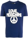 Love Moschino Logo & Peace Sign T-shirt In Blue