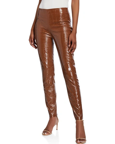 Pinko Faux-croc Leggings In Brown