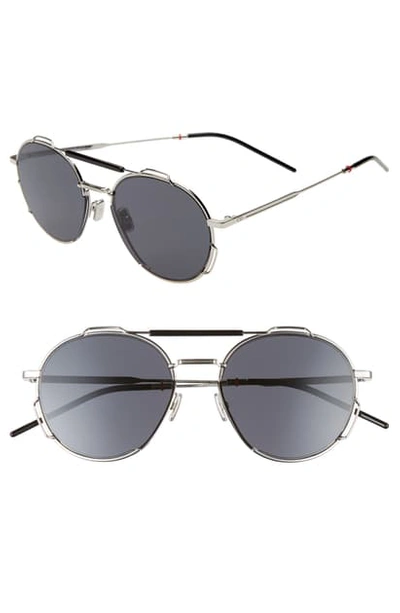 Dior Men's Round Lightweight Sunglasses W/ Wire Accents In Palladium Black/gray