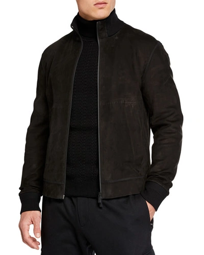 Ermenegildo Zegna Men's Full-zip Nubuck Leather Jacket In Black