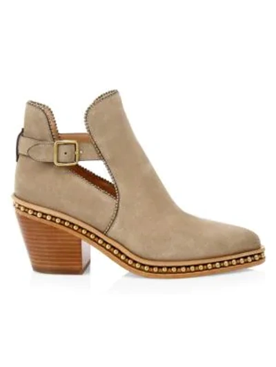 Coach Pipa Suede Bead-chain Western Booties In Oatmeal