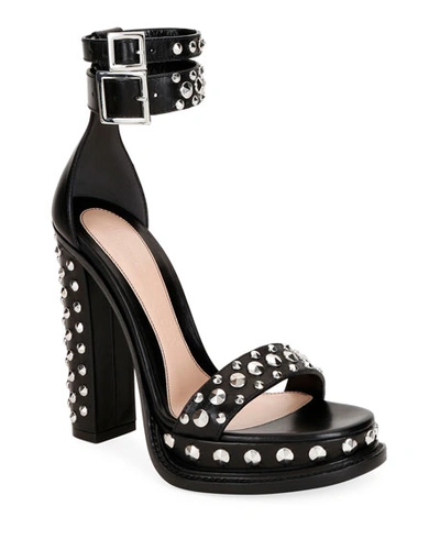 Alexander Mcqueen Studded Leather Ankle Strap Sandals In Black