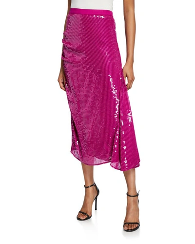 Pinko Sequined Midi Skirt With Godet In Bright Purple