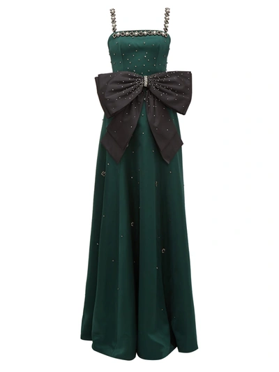 Erdem Ravenna Crystal-embroidered Full-skirt Gown In Green Multi