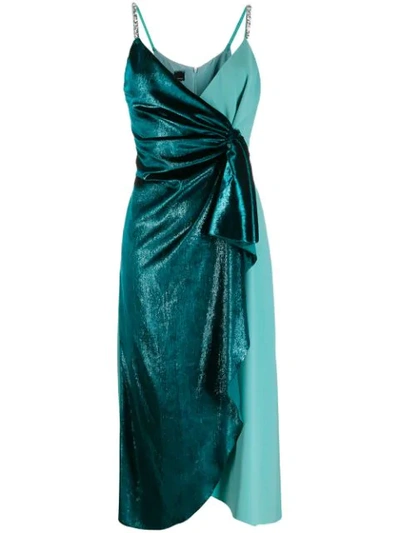 Pinko Two-tone Draped Velvet Cocktail Dress In Blue
