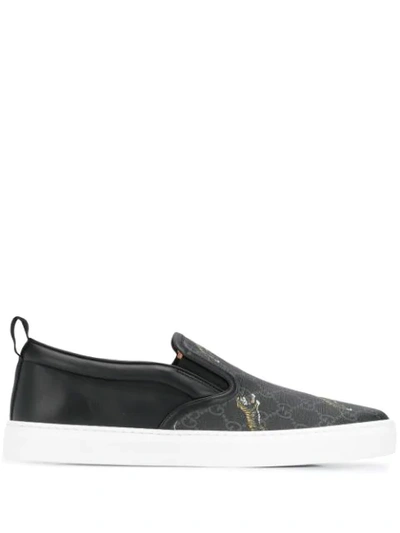 Gucci Men's Dublin Gg Supreme Tigers Slip-on Sneakers In Black