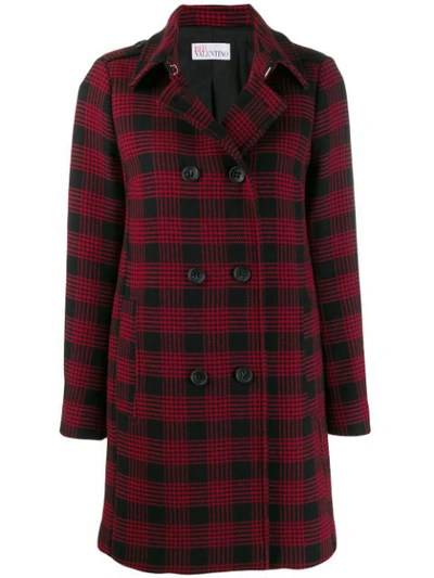 Red Valentino Double-breasted Prince Of Wales-checked Coat In Rosso