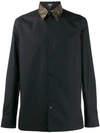 Fendi Cotton Poplin Shirt W/ Logo Silk Collar In Noir