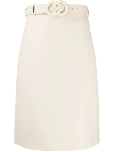 Gucci Belted Wool & Silk Cady Skirt In White