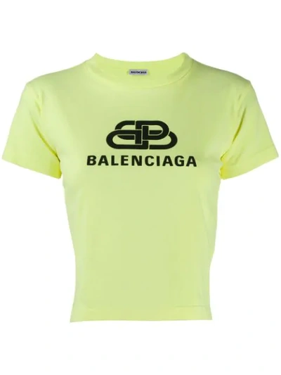Balenciaga Cropped Logo T-shirt In Green