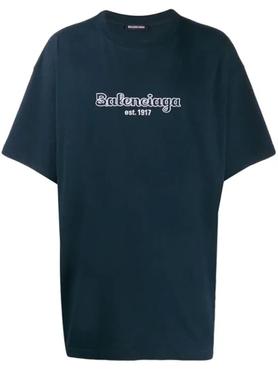 Balenciaga Oversized Logo-embroidered Cotton-jersey T-shirt In Navy