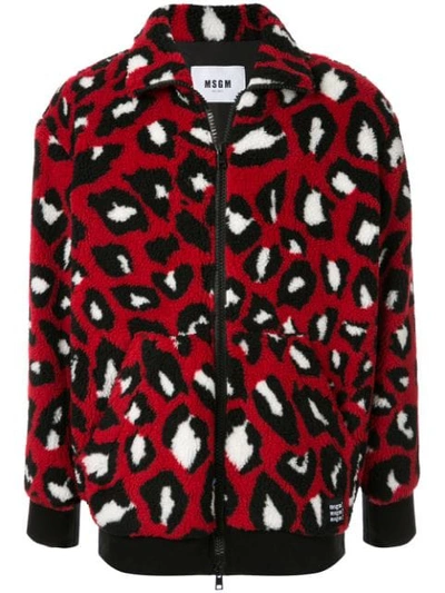 Msgm Animal Print Zipped Cardigan In Red