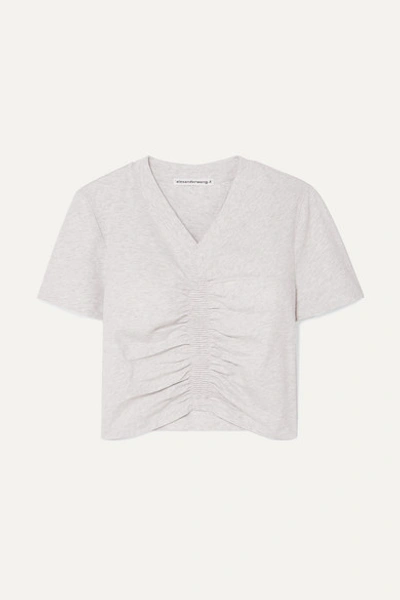 Alexander Wang T Cropped Ruched Cotton-jersey T-shirt In Light Gray