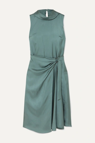 Brunello Cucinelli Twisted Silk-twill Dress In Dark Green
