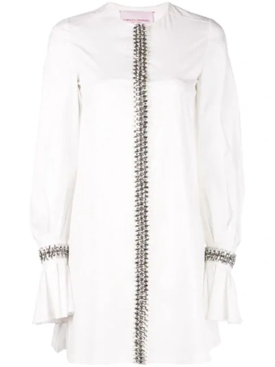Carolina Herrera Crystal-embellished Cotton-blend Poplin Mini Dress In White