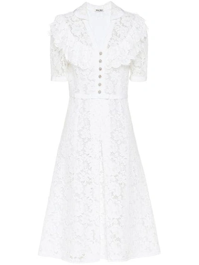 Miu Miu Crystal-embellished Corded Cotton-blend Lace Midi Dress In White