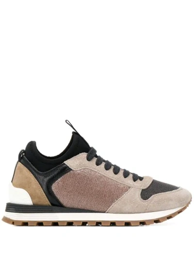 Brunello Cucinelli Bead-embellished Suede, Leather, Mesh And Neoprene Trainers In Grey