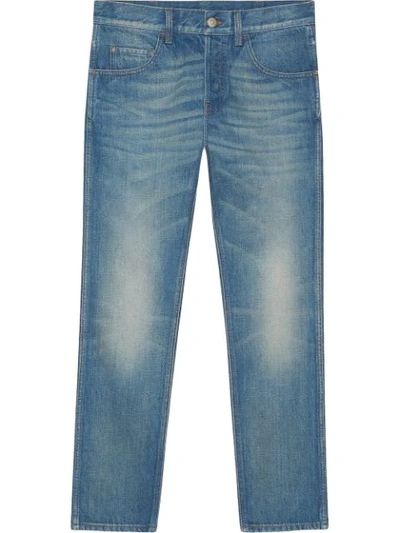 Gucci Denim Tapered Trouser With Emrboidered Tiger In Blue