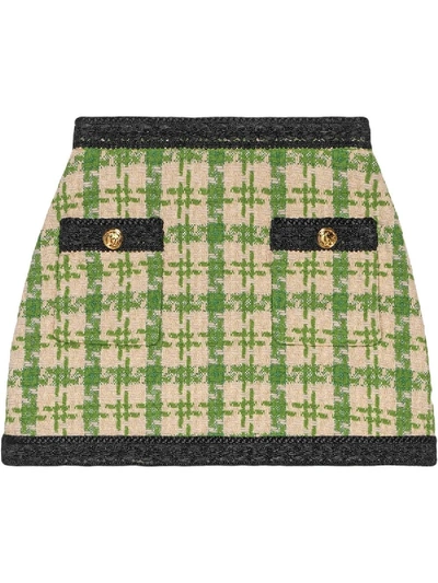 Gucci Houndstooth Mini Skirt In Green