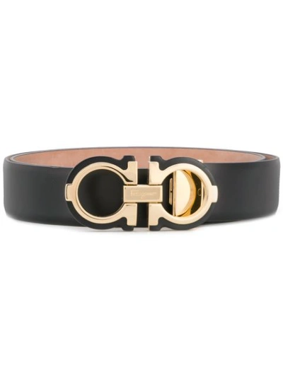 Ferragamo Men's Double Gancini Leather Belt In Black