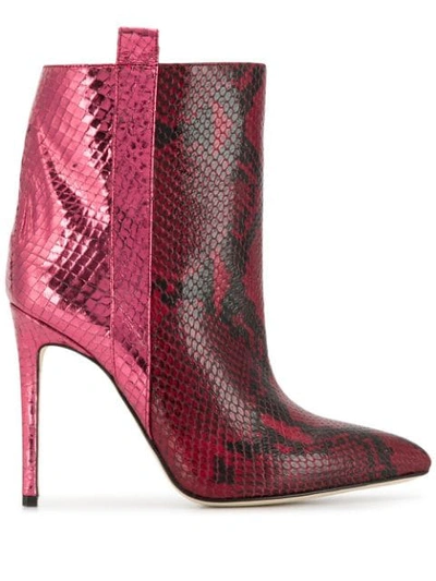 Paris Texas Women's Metallic Snakeskin-embossed Leather Booties In Dark Red