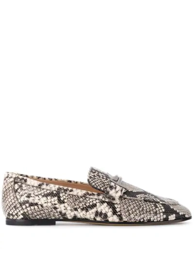 Tod's Python Printed Leather Loafers In Beige