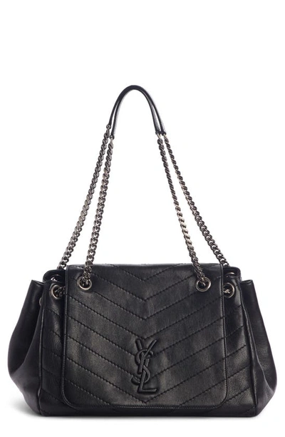 Saint Laurent Nolita Medium Vintage Lambskin Leather Flap-top Shoulder Bag, Black Hardware