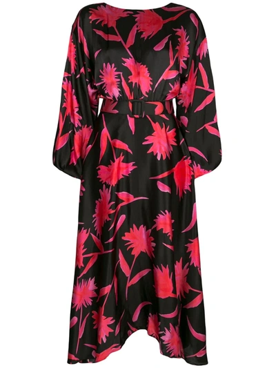 Saloni Kim B Boat-neck Belted Floral Long Dress In Multi