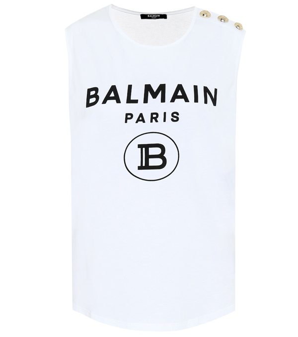 Balmain New Logo Floc Printed Sleeveless T Shirt In Gab Blanc Modesens