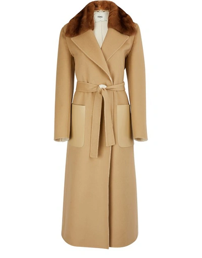 Fendi Cashmere Double Coat With Mink Fur Collar In Beige