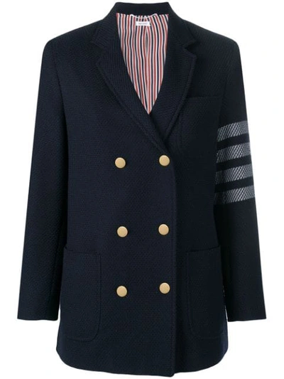 Thom Browne 4-bar Navy Jacquard Sack Jacket In Blue