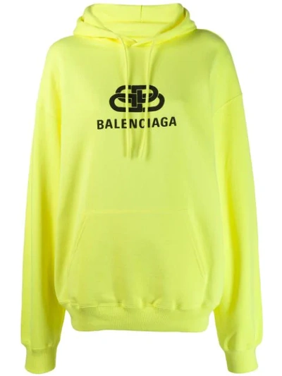 Balenciaga Printed Cotton-jersey Hoodie In Yellow