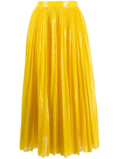 Msgm Pleated Sequin Midi Skirt In Yellow