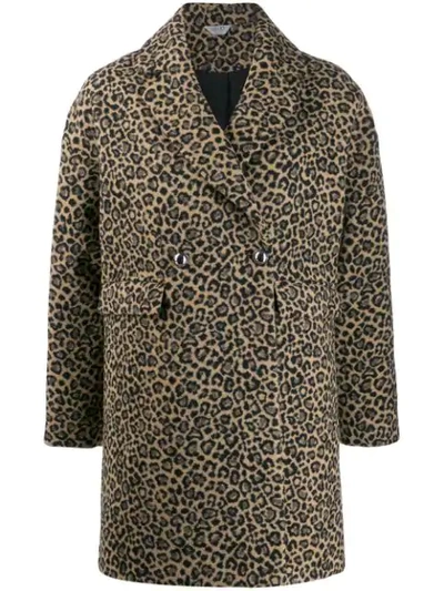 Liu •jo Double Breasted Leopard Print Coat In U9244 Sweet Caramel Leopard