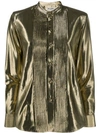 Saint Laurent Front Pleats Metallic Shirt In Gold