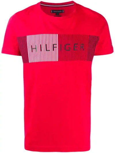 Tommy Hilfiger Logo Print Crew Neck T-shirt In Red