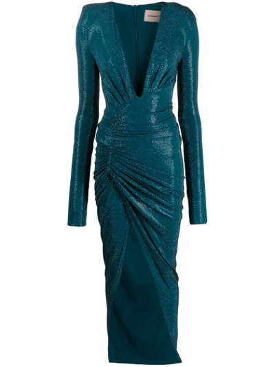 Alexandre Vauthier Long-sleeve Fitted Maxi Dress In Blue