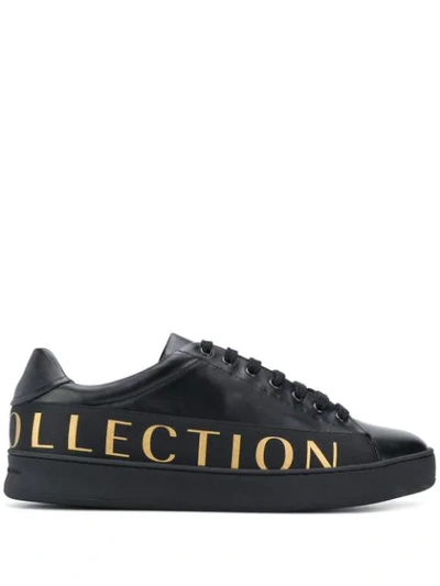 Versace Logo Print Lace Up Sneakers In Black