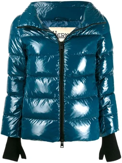 Herno Glove Detail Puffer Jacket In Blue