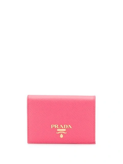 Prada Logo Plaque Wallet In Pink