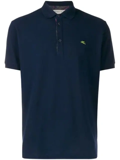 Etro Embroidered Detail Polo Shirt In Blue