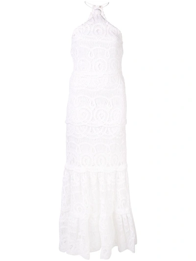 Alexis Yvonna Crocheted Halter Dress In White