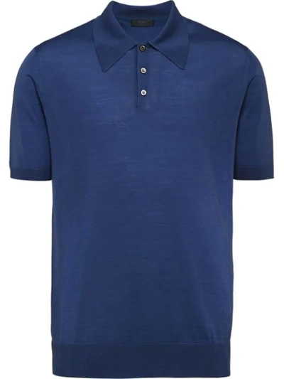 Prada Knitted Polo Shirt In Blau