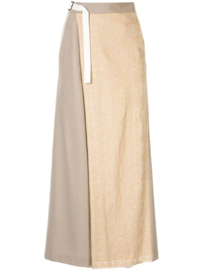 Y's Asymmetric Contrast Palazzo Pants In Neutrals