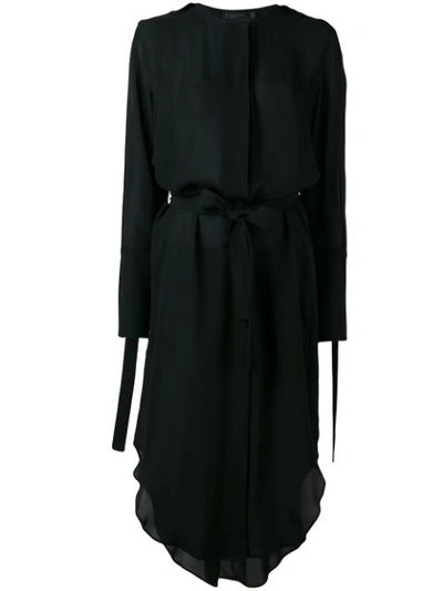 Calvin Klein Collection Belted Fluid Long-sleeve Shirtdress, Black
