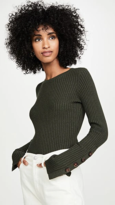 Autumn Cashmere Ribbed Crew Pullover In Loden